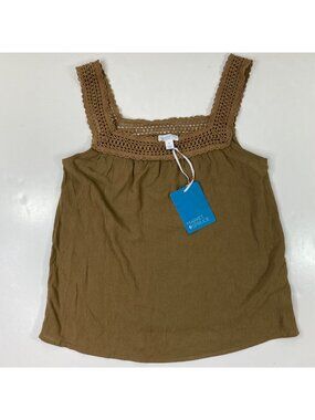 Market & Spruce Womens Brown Crochet Trim Sleeveless Tank Top Size Small